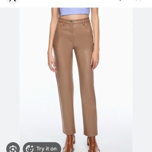 Aritzia Wilfred Faux Leather High-Rise Jeans - Tan Brown